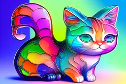 Cute chibi colourful Glass cat in style of Mariya Markina, digital painting; fantasy; very attractive; beautiful; high detail; cinematic postprocessing; acrylic art in sunshine