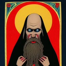 Russian Orthodox nosferatu with five eyes and tentacle beard and long arms and fingers