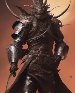 Detailed anime boy, dark brown hair, black and red dragon scale armour, intricate details, full body portrait, keep head in frame, slight smile, black Japanese motif, concept art, highly detailed, digital painting, concept art, sharp focus, illustration, art by Yoji Shinkawa, WLOP and greg rutkowski and alphonse mucha and artgerm and yanjun Chen and Junji ito and Makoto Shinkai, HDR, octane render