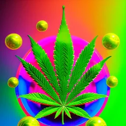 Marijuana, splash color, bright colors, neon, glow, Psychedelic, detail, 8k, bright light, surreal, blurry