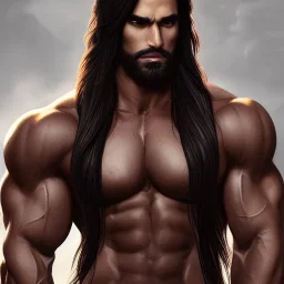 a Portrait of a dude, handsome, dark long braided hair, masculine, handsome, upper body, muscular, hairy torso, fantasy, intricate, muscular, elegant, highly detailed, digital painting, artstation, concept art, smooth, sharp focus, illustration,