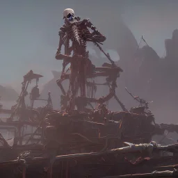 Skeleton pirates on a big, scary ship, artistically