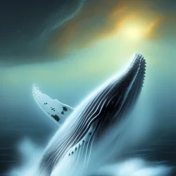 realistic, stunning, gorgeous humpback whale jumping out of turbulent ocean water, milkyway sky, reflective water, 8k resolution, high-quality, fine-detail, detailed matte, illustration, digital art, brian froud, howard lyon, anna dittman, greg rutowski, Life of Pi