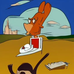 isometric droopy of tex avery in style of George Herriman and in a landscape in style of Dali