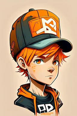 Orange haired beautiful cartoon boy with cap no body detailed logo
