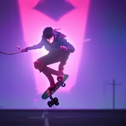 photo of a ninja riding a skateboard; in an alternate universe in tokyo; cyberpunk; realistic; rain; neon signs