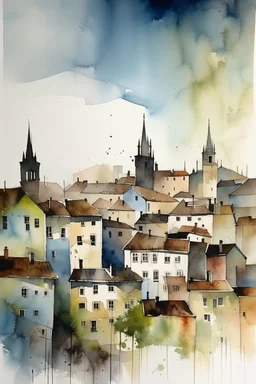 Nottingham cityscape by alvaro catagnet, minimalist loose drippy wet watercolour