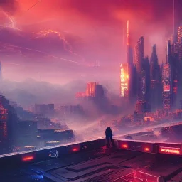 cyberpunk, landscape, GUITARS, cinematic, highly detailed, close up, 4k, deep colors, gold, fire, red, purple, dark, ethereal, utopia, apocalypse, from outer space