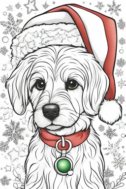 outline art for cute christmas style coloring pages with dog, white background, sketch sytle, only use outline, clean line art, white background, no shadows and clear and well outlined