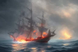 old ship fire lightning