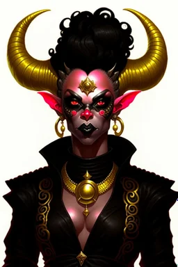 tiefling woman wearing black, she is evil