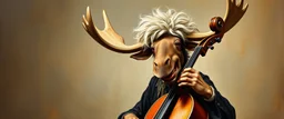master oil painting by Rembrandt, laughing happy opera mozart moose with a wig, playing big big cello piano