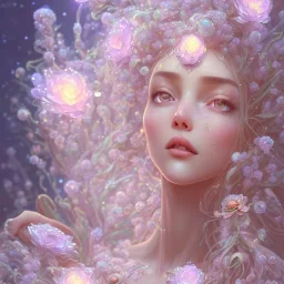 one big crystal subtle flower in a galactic ambiance with a beautiful girl fairy, transparent petals, delicate colors, in the foreground, full of details, smooth，soft, shine light atmosphere, light effect，vaporwave colorful, concept art, smooth, extremely sharp detail, finely tuned detail, ultra high 3d depth, definition,incrate detail, 8 k, unreal engine 5, ultra sharp focus