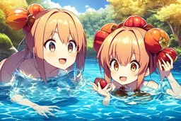 happy peeled hazelnuts swimming in liquid chocolate, funny, anime characters, perfect composition