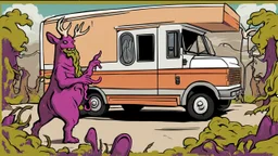 lovecraftian styled resurrected deerp seeks revenge on the Lady driving the Budget Moving Van