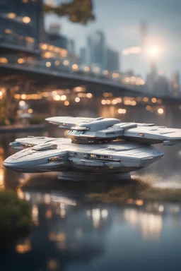 starship enterprise, guarding the canal, bokeh like f/0.8, tilt-shift lens 8k, high detail, smooth render, down-light, unreal engine, prize winning