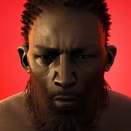 portrait, badass black man, long curly black hair, scar, post-apocalyptic, realistic, intriacte detail, sci-fi fantasy style, volumetric lighting, particales,highly detailed,cinamatic, deep colours,8k