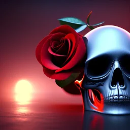 Cracked Skull and red rose,shallow depth of field, macro lens, unreal engine 5, ultra detailed,