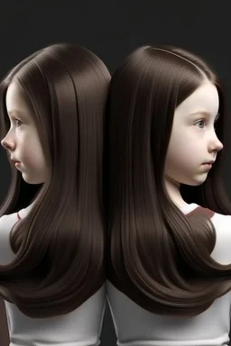 Twin sisters with brunette hair. Hyper realistic. Back to back
