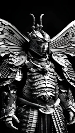 monarch butterfly with general samurai armor Black and white