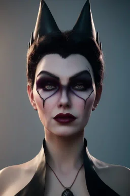 Mari Blanchard as evil queen in black leather, leather, busty, cleavage, angry, stern look. character design by cory loftis, fenghua zhong, ryohei hase, ismail inceoglu and ruan jia. unreal engine 5, artistic lighting, highly detailed, photorealistic, fantasy