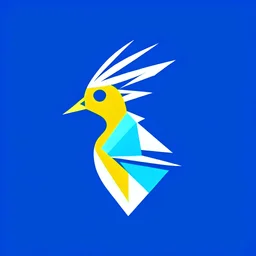 logo for financial software using three simple 2d shapes to form a hoopoe bird looking backwards with blue, gray, and gold color blocks