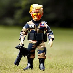 G.i. Joe toy camouflage camo doll Donald Trump orange face with boots full body in package high resolution 2019, in a box with gun