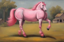 a pink horse like a 19th painting