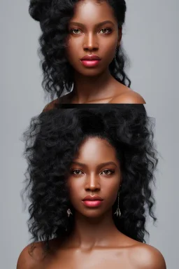 A portrait of a beautiful youthful black woman, wearing a black dress, long hair, black hair, wavy hair, wizard, magical, ethereal, soft bright lighting, Concept art by wlop, Ultra quality 8k, Fantasy.