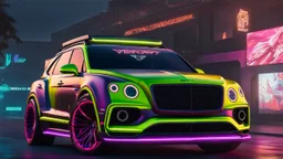 Bentley Bentayga ultimate tuning Mansory Cyberpunk 2077 neon Style Rear View, Super Detailed, desktop wallpaper, 4K