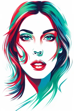 3 colors vector beautifull female face on white background, red blue green