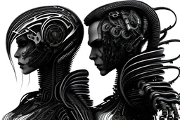 Couple biomécanique Cyberpunk. noir et blanc très détailler Dessiné par H.R Giger en noir et blanc HD 4K 8K