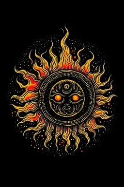 Black sun art with fire