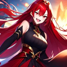 girl, masterpiece, best quality, volumetric lighting, detailed outfit, perfect eyes, long hair, red hair, red eyes, laughing, angry, kung fu,