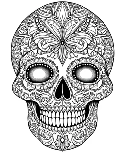 fairy skull, "Intricate Calavera Designs", full view, realistic face, coloring page, only draw lines, coloring book, clean line art, –no sketch, color, –ar 3:4, white background, minimalistic black lines, minimal black color, low level black colors, coloring page, avoid thick black colors, thin black line art, avoid colors, perfect shape, perfect clear lines,