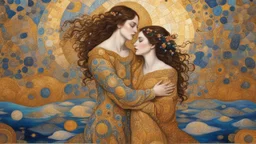 Style klimt, order, peace, lovers embracing, luxury, dream world, calm beauty, fantasy world, magic, beautiful composition, exquisite detail