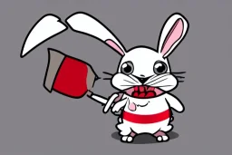 Cute rabbit diabolical smiling with a bloody knife with blood. Comic style