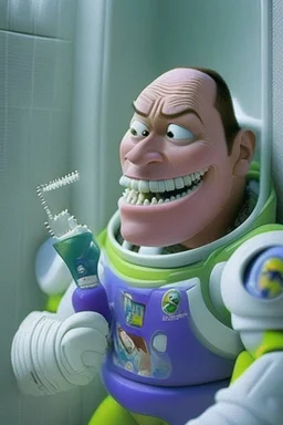 Buzz Lightyear from Toy Story brushing his teeth