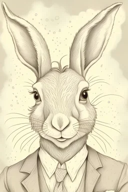 cute young jackalope with two antelope horns in a suit and tie, pencil drawing, emphasize emotion and realism, Walt Disney style, vintage