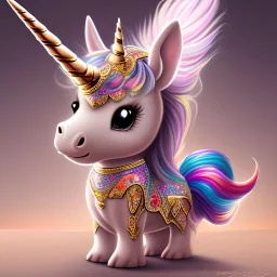 a chocolate unicorn with rainbow horn with sparkles with a bell on his neck, really cute, detailed, close-up, RTX,