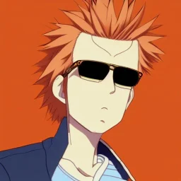 a man with blonde hair wearing sunglasses and an orange jacket, a character portrait by Miyazaki, featured on pixiv, rayonism, toonami, official art, anime