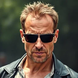 muscular Hans Gruber from the movie Die Hard, dark sunglasses