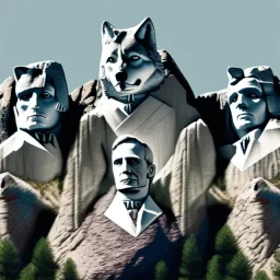 Mount Rushmore with wolf heads