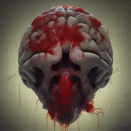 a ugly zombie brain with a lot of red liquid, steam punk, scary, horror, realistic, made in octane, cinematic, ultra-realistic, extremely detailed octane rendering, 8K, VRAY Super Real ar 2:3, dof photorealistic futuristic 50mm lens hard lighting dark gray tintype photograph, realistic lighting, sephia colors