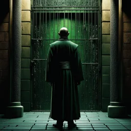 a gangsta monk in the matrix realm of falsehoods: what shall you do, oh mischievous ones, when the fabrications come knocking at your door? When they emerge from the shadows, how will you respond? A 3D abstract masterpiece in the form of a jail artistry.