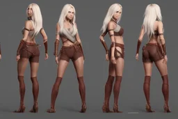 Female character full anatomy Proportions including front, side, and back model sheet .stylized animation character 8k Art station. stylized realistic style character