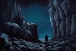 night, rocks, cliff, 2000's gothic horror movies influence, otto pippel impressionism paintings