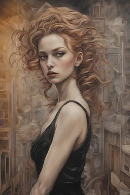 Ginger hair erect Alexandra "Sasha" Aleksejevna Lussin psychology erect oil paiting by artgerm display Hans Ruedi Giger style in style In Sigmund Freud's Freudian depth psychology, Nipples erect Frida Kahlo style dream, symptom, image artgerm display style punk anarchists in the background of a terrible storm in city