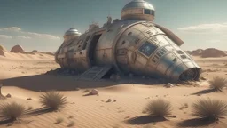 space ship in the desert surrounded by lost things