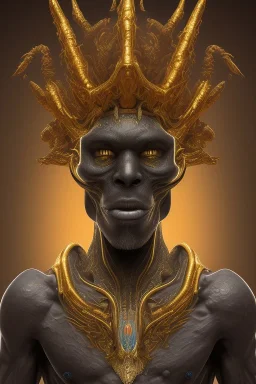 black male African alien, cracks in the head, wicked, Asian eyes, crown, blood, 8k, finely detailed, photo realistic, Boris Vallejo style turquoise skull head gold dragon space alien rain skeleton gold tooth silver helmet silver space suit spaceships